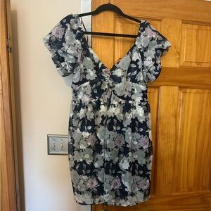 Lulu's Navy and Pink Floral Mini Dress